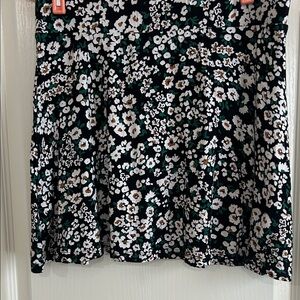Boden Black Floral Circle Skirt with White and Green Print